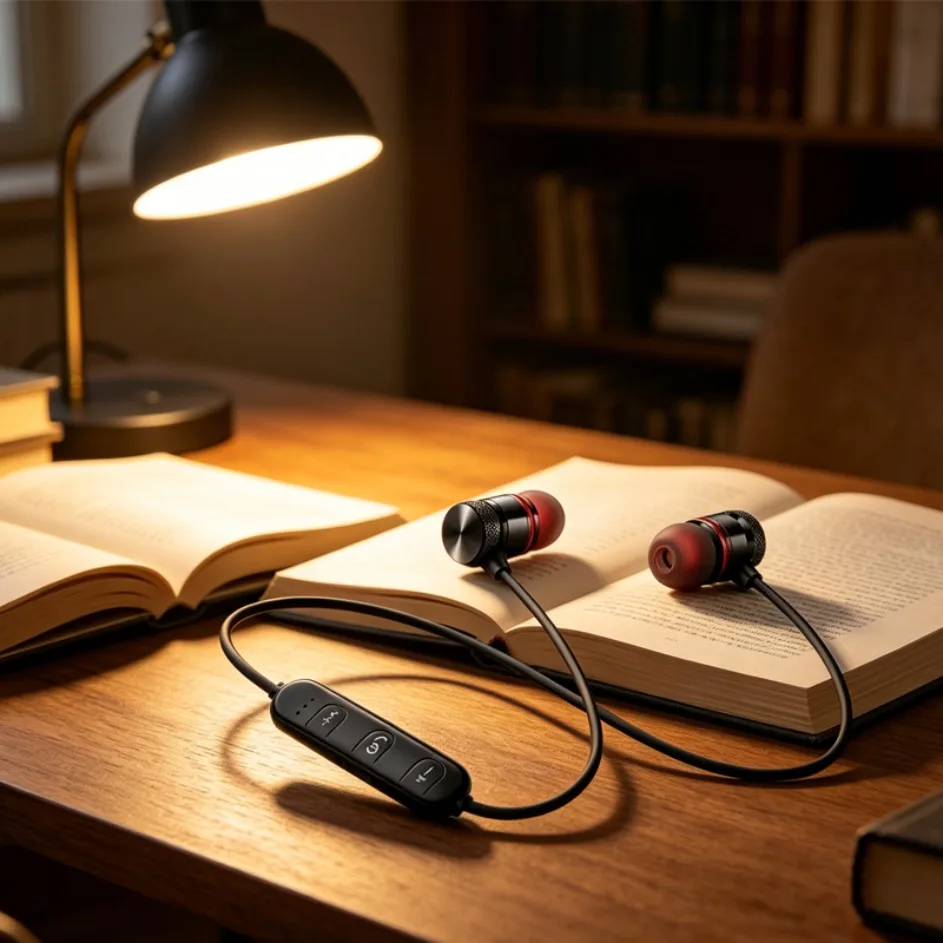 Magnetic Neckband Sports Earphones - Earphone Bluetooth dengan Kontrol, Desain Leher,